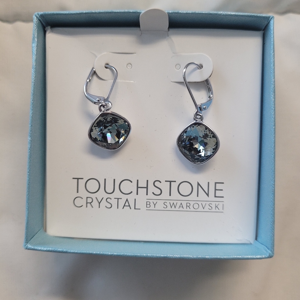 Touchstone Crystal by Swarovski Crystal Stunning Gray  Dangling earrings